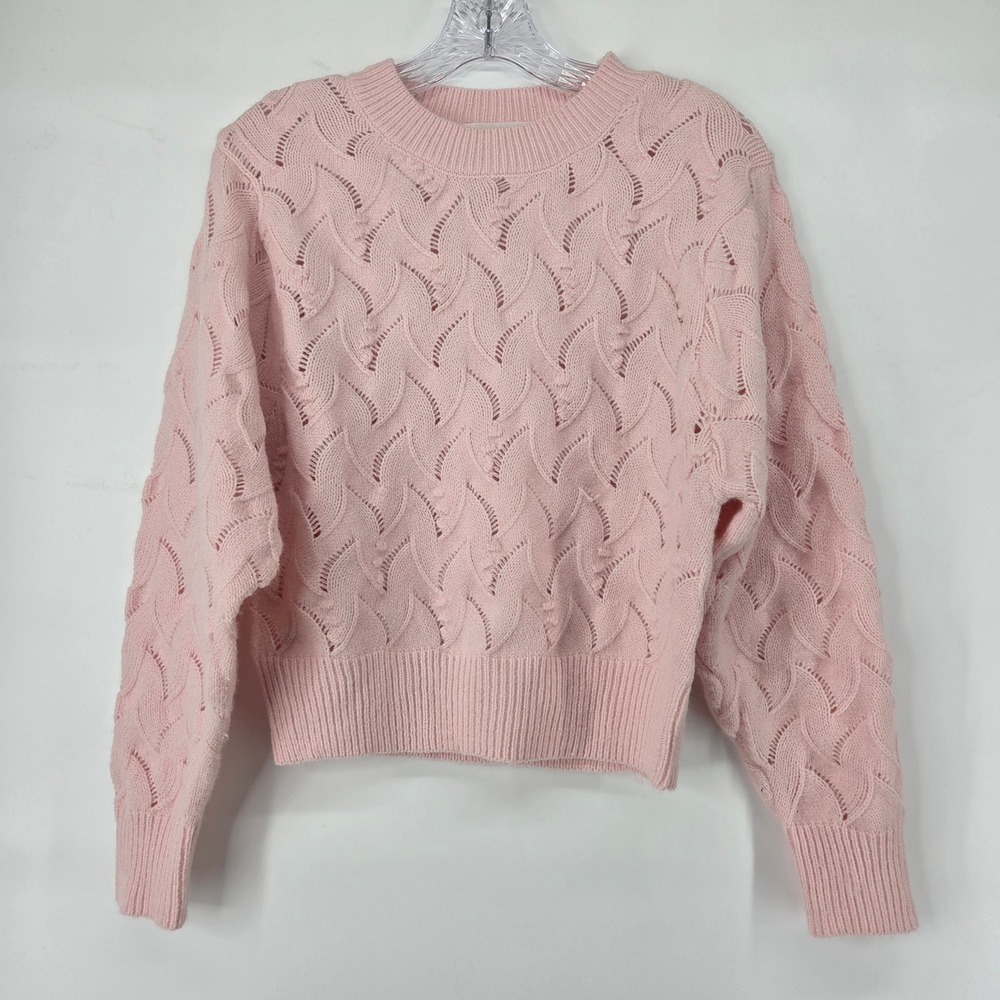 Chelsea & Theodore Sweater Small Pink Pointelle‎ Cable Knit Coquette Balletcore
